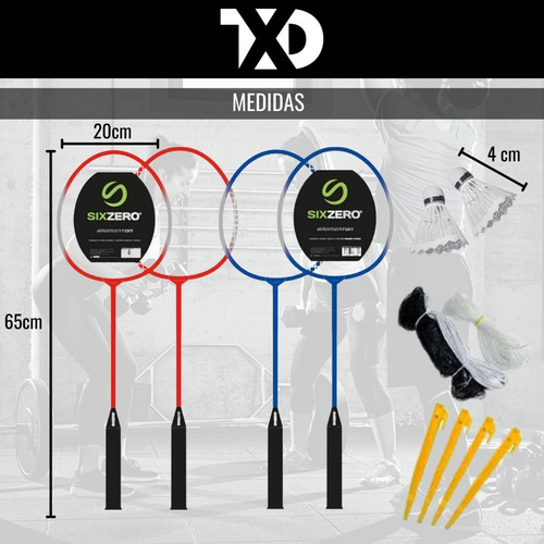 Imagen 3 de 9 de Juego De 4 Raquetas Badminton 2 Plumas Red Bolso Funda Porta
