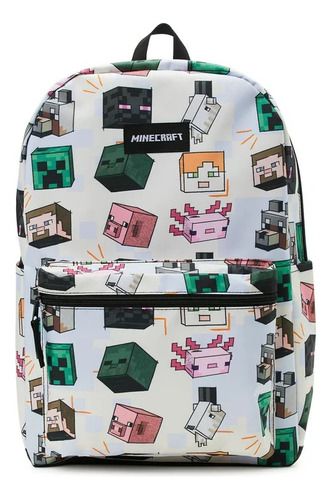 Mochila Primaria Minecraft Blanco Con Verde