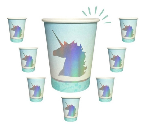 Vasos Descartables Unicornio Iridiscente Cumpleaños Infantil