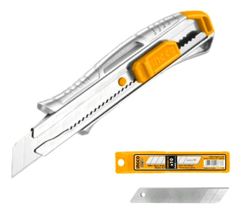Cuchillo Cartonero Aluminio + 10 Hojas De Repuesto Ingco Fk