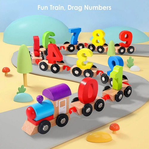 Imagen 2 de 7 de Tren De Números En Bloques Juguete De Madera Montessori