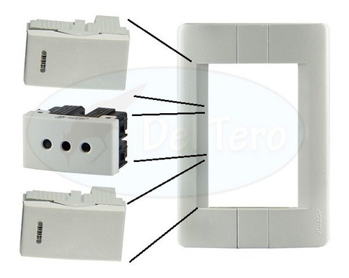 Plaqueta Completa 2 Llave Unipolar + Toma 3 En Línea Kalop