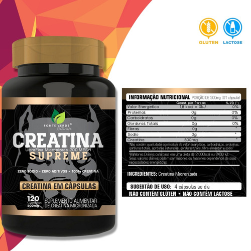 Creatina Supreme Micronizada Pura 120 Cáps - Fonte Verde