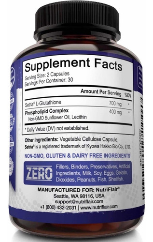 Liposomal Glutathione 700 Mg 60 Capsulas Absorcion Mejorada