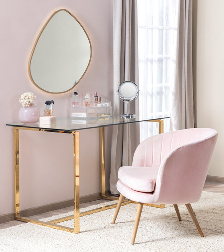 Silla Tocador Rosa Madera Tapiz Estilo Velvet Oficina