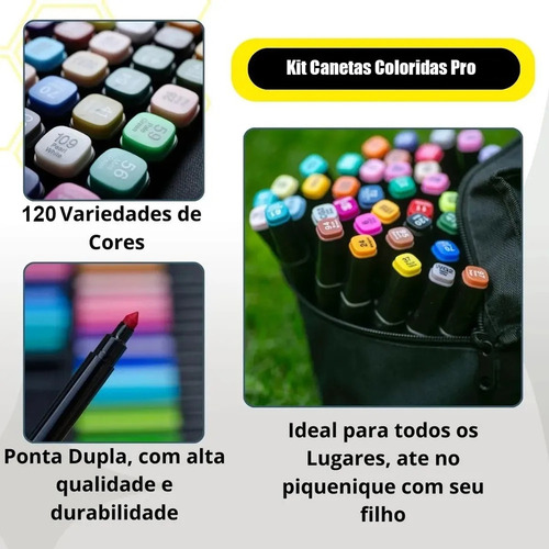 Estojo Canetinhas Marcadoras Ponta Dupla 120 Cores