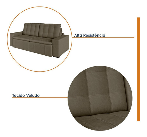 Sofá Cama Retrátil E Reclinável 4 Lugares 280cm Em Wt