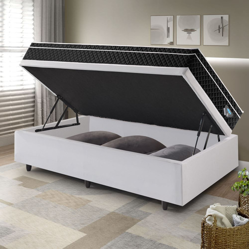 Box Baú Solteiro Branco 88x188 + Colchão Gransleep Ecoflex