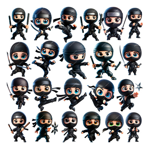 22 Imágenes Png Ninjas En Caricatura Tipo Chibi, Pegatinas