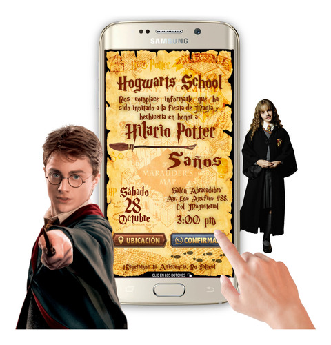 Invitación Interactiva Botones Harry Potter Mapa Merodeador