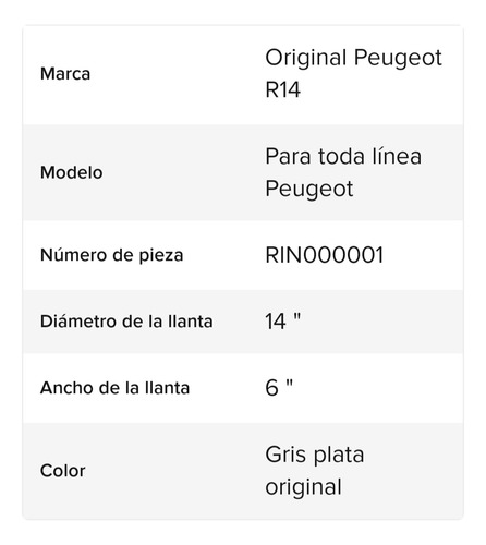 Llanta Original Peugeot 14 Ourugan 206 , 306 , 406 Partner Plateado