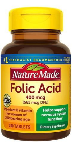 Ácido Fólico Nature Made 400 Mcg Acido Folico Sabor N/a