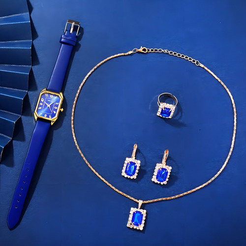 Relógio De Pulso Ybotti Kit Relógio E Acessórios Com Corria De Couro Color Azul
