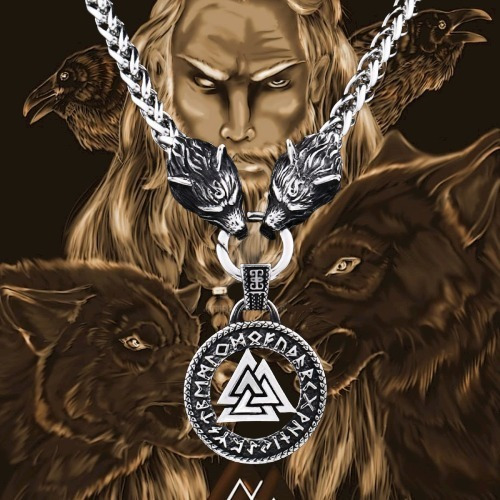 Collar Acero Inoxidable Color Plata Vikingo Lobo Odin Hombre