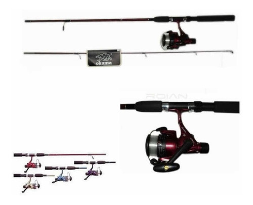 Set Caña Rio Lago Pescar Okuma + Carrete 1.80 Mts 2 Tramos
