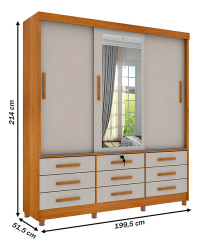 Guarda-roupa Casal Chicago Com Espelho Cinamomo/off White