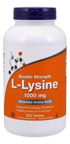 L-lysina Doble Fuerza 1.000mg X 250 Tabletas Marca Now