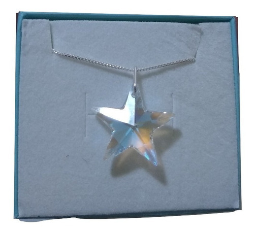 Imagem 2 de 3 de Colar Estrela Cristal Swarovski Blue Boreal Em Prata 925