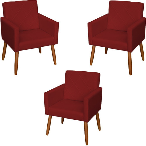 Kit 3 Cadeiras Escritório Poltronas Decorativas Reforçadas Cor Bordô Desenho do tecido SUEDE LISO