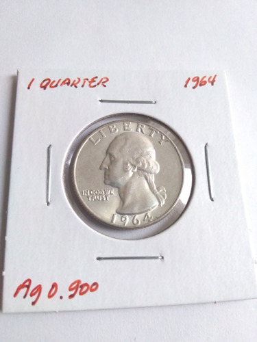 Moneda 25 Centavos Dolar Cuarto Plata 0.900  Washington 1964