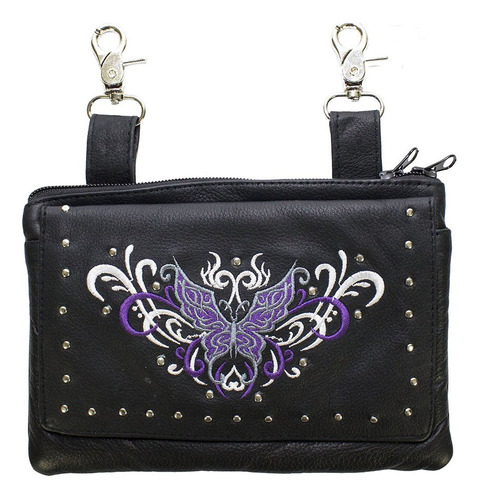 Bolso Cuero Real Mariposa Tribal Motocicleta Para Mujer W