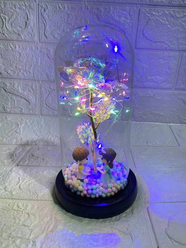 Rosa Eterna De Cristal +luz Led + Caja De Regalo + Figuras