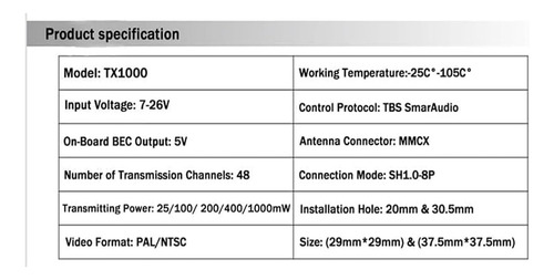 Sologood 5,8g 1w 48ch Vtx Fpv Transmisor Voltaje De Entrada