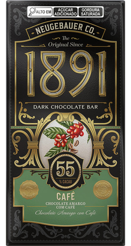 Chocolate Amargo Cafe 55% Cacao 90g Neugebauer 1891 Pack X 6