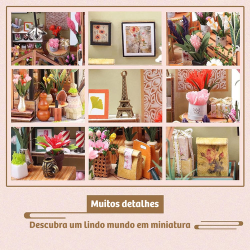 Camewin Kit De Casa Minúscula DIY Sala De Flores, Com Luz LED E Tampa De Acrílico, Presentes Para Familiares E Amigos