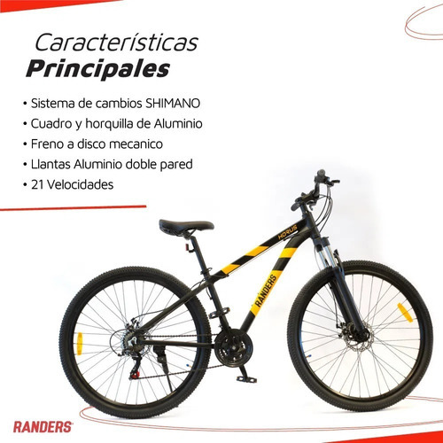 Bicicleta Mountain Bike Randers R29 Shimano Amarillo Talle S Color Negro con Amarillo