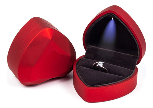 Estuche Caja Corazon Para Anillo Alianza Con Led - Rojo