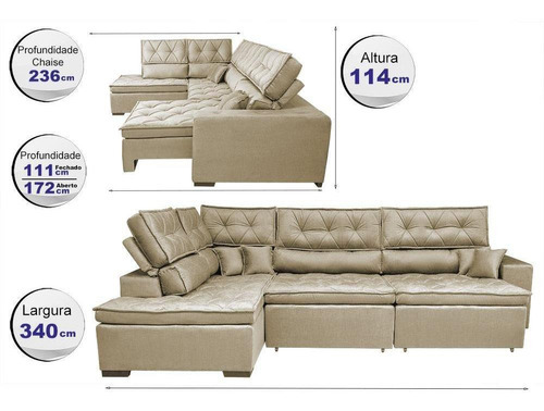 Sofa De Canto Retrátil,reclinável Cama Inbox Platinum Bege