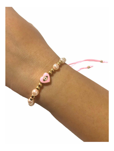 Pulsera Brazalete Rosa Ojos Pestañas Dorado Rosado Ajustable