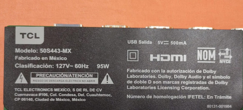 Tarjeta Fuente Tcl 50s443-mx / 40-l12nw4-pwg1cg (Usado)