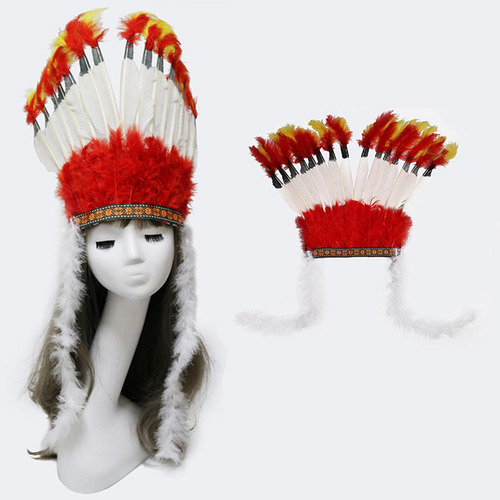 3 Diadema Con Tocado De Plumas, Sombrero Indio Jefe, Tocado