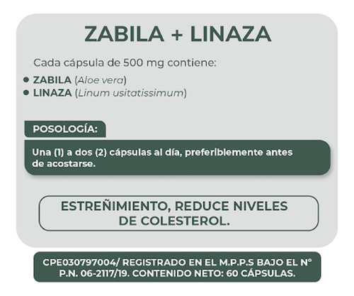 Sábila + Linaza 250-250 Mg 60 Cápsulas Herbaplant Zábila