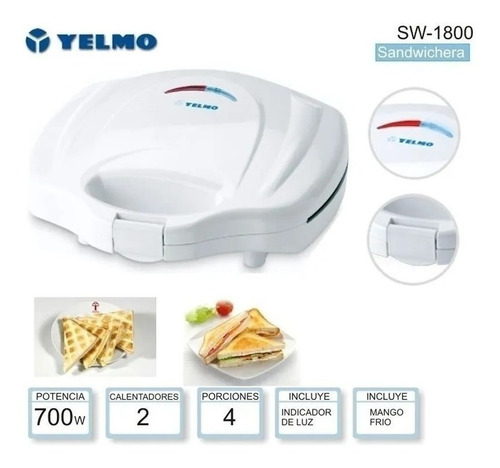 Imagen 3 de 9 de Sandwichera Eléctrica Yelmo Sw1800 Para 4 Porciones 700w