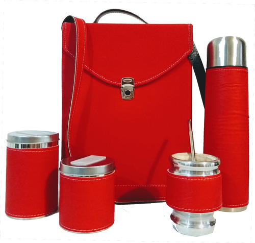 Set Matero Rojo Kit Completo Con Morral 2 Manijas Termo 1 L