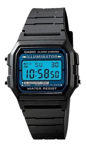 Reloj pulsera digital Casio F-105 con correa de resina color negro - fondo gris