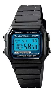 Reloj de pulsera Casio Classic F-105 de cuerpo color negro, digital, para hombre, fondo gris, con correa de resina color negro, dial negro, minutero/segundero negro, bisel color negro, luz celeste y h