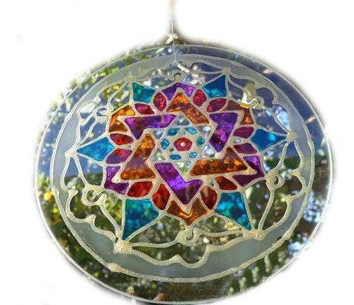 Mandala Estrella En Vidrio Colgante Movil Armonia 15cm