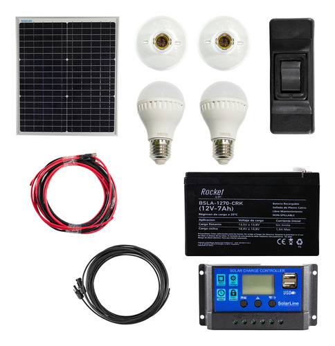 Kit Panel Solar 20wp Batería Regulador 2 Lámparas Led 20w20a