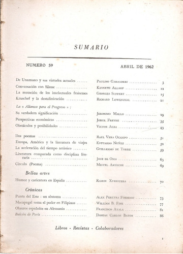 Revista Cuadernos Nº 59 Abril 1962 (sin Tapas)