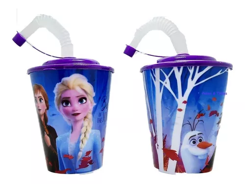 12 Vasos Tapa Y Popote Frozen Vasos Plastico Fiesta Frozen