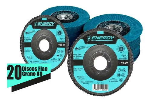 Disco Flap Laminado Zirconio 4-1/2 115mm. Grano 80. 20pzas