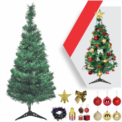 Arvore De Natal Decorada 90cm Fácil Montar Enfeites Premium Cor Verde
