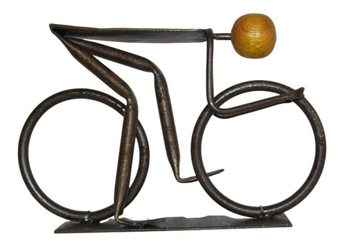 Estatueta Artesanal Ciclista Rústico Em Ferro