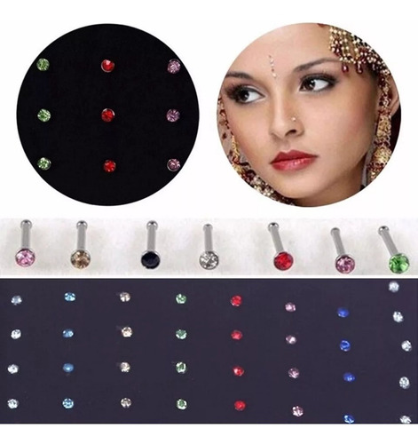 Piercing Para Nariz Nostril Puntito Recto Strass X Unidad