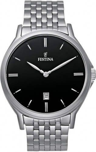 Imagen 1 de 5 de Reloj Festina Hombre F16744.4 Acero Calendario Negro Clásico