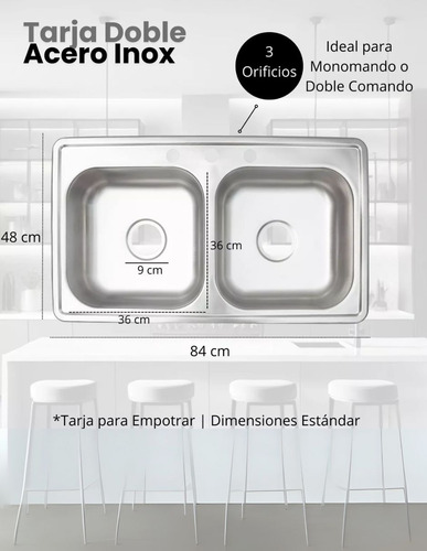 Kit Tarja Doble Acero Inox, Mezcladora Y Kit De Instalación